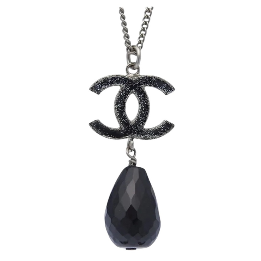 CHANEL Glittering Black Teardrop Necklace